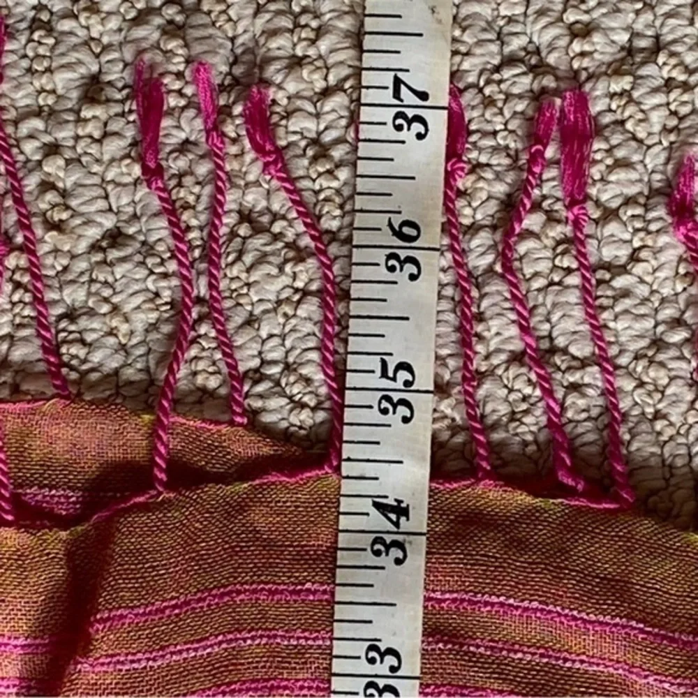 Macy’s neon magenta hot pink viscose fringed oblong skinny scarf wrap